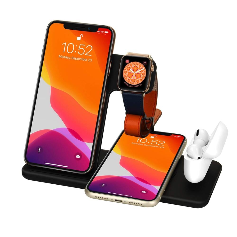 15W Fast Wireless Charger Stand For iPhone 14 13 12 11 8 Apple Watch 4 in 1 Foldable Charging Station for Airpods Pro iWatch 0 2ToneDeals Style1 15W Black CN 